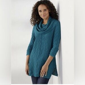 Soft Surroundings Rowan Tunic Long Sleeve Teal Crinkle Cowl Neck. NWT Large.